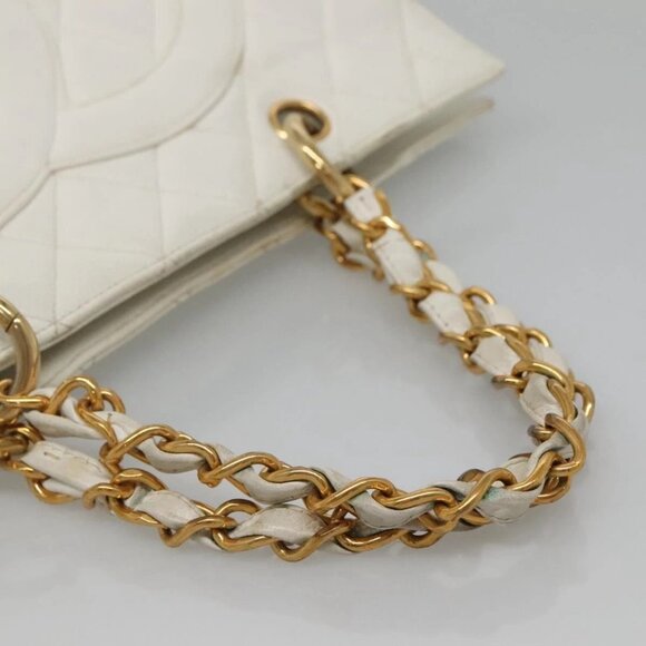 CHANEL COCO Mark Chain Hand Bag Grained Calf Skin White Gold CC Auth gh687 - Picture 8 of 16